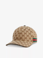 GUCCI - Monogram pattern striped trim woven Casquette